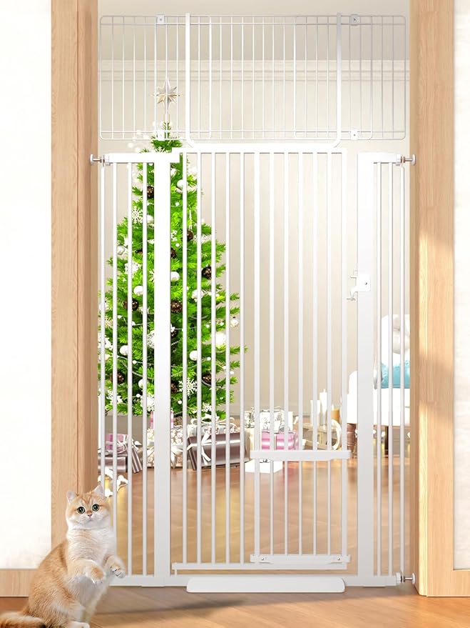 71" Extra Tall Cat Gate 29.5-40.6 Wide Pet gate with Small Cat Door,Pet Gate NO Drilling Pressure Mount Kit for Cats and Dogs Indoor Doorways liveing Room Bedroom