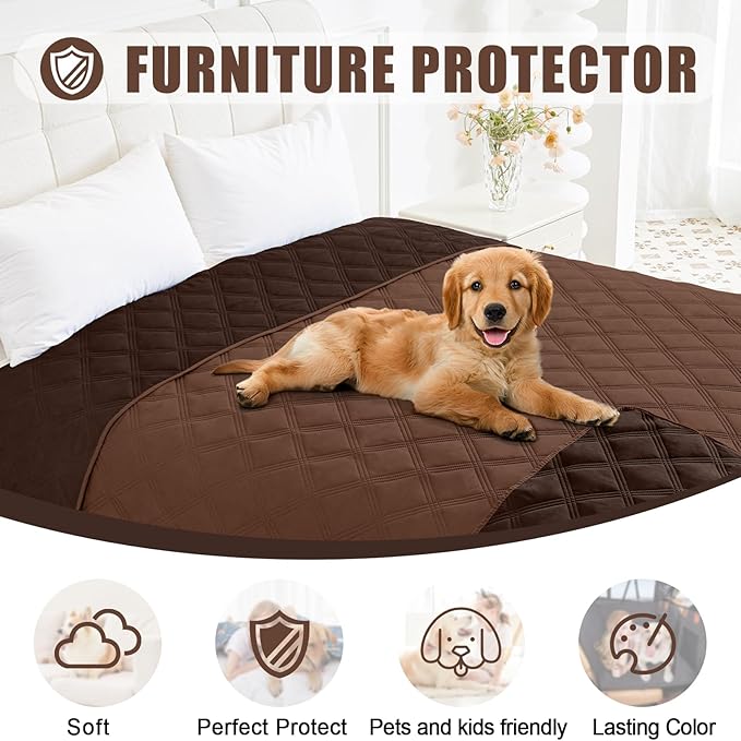 Smiry Waterproof Dog Bed Cover Blanket 82x82, Soft Reversible Pet Blanket, Washable Leakproof Cats Dogs Couch Cover for Sofa, Couch, Furniture, Brown/Chocolate