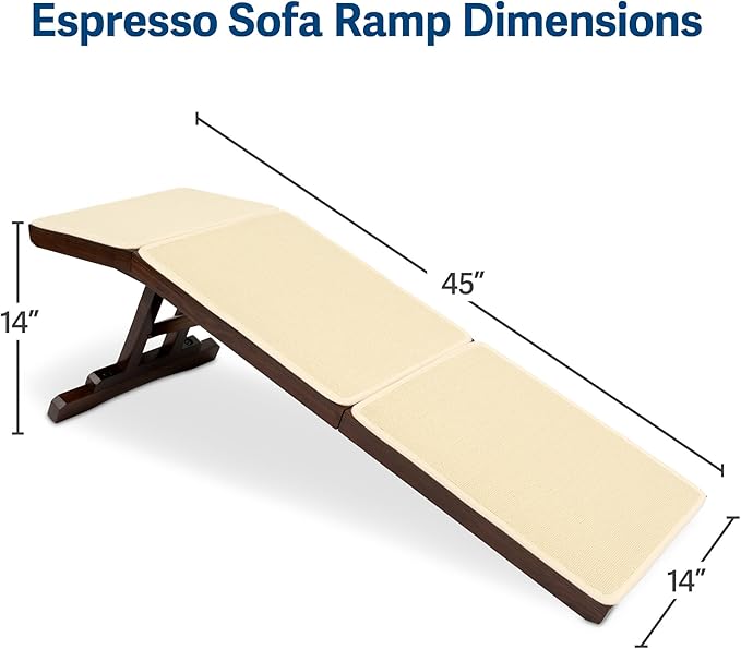 PetSafe CozyUp Sofa Ramp - Adjustable Height Anti-Slip Couch Access Ramp - Heavy Duty Carpet Cover for High Traction - Foldable & Easy to Carry - Older Pet Climbing Aid - Espresso Wooden Finish