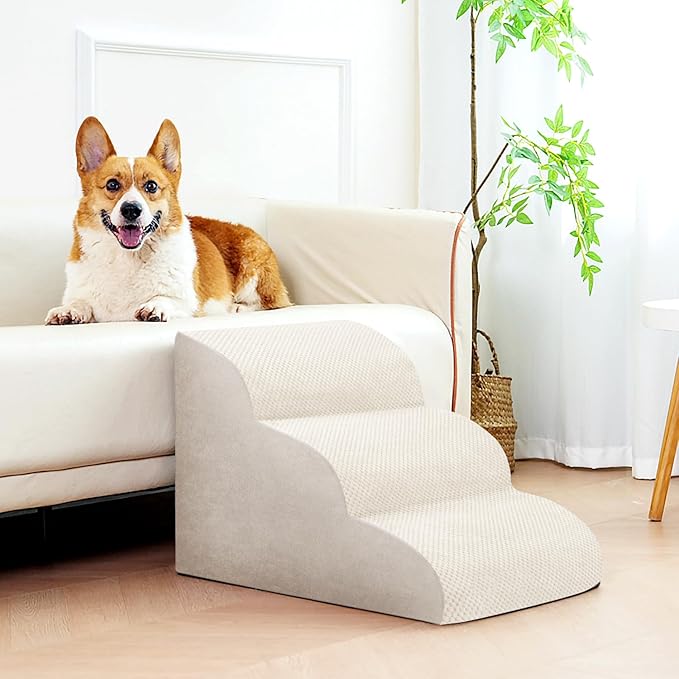 Dog Stairs for Small Dogs, High Density Foam Dog Steps, Extra Wide Non-Slip Pet Ramp for High Beds Or Couch, Soft Doggie Ladder for Dogs Injured, Older Pets, Small Cats