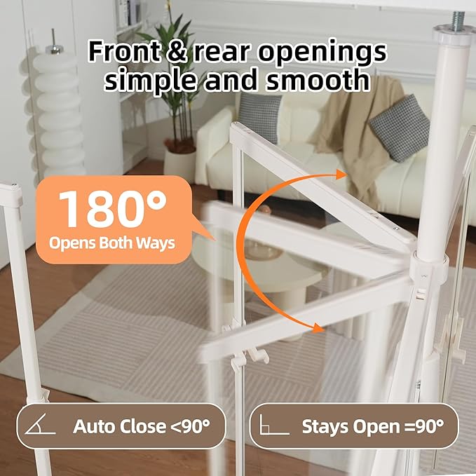 74" Extra Tall Cat Gate for Doorways, 33.86-37.40" Wide Cat Gate Indoor, Clear Dog Gate Acrylic Auto Close Door Gates for Pets No Drilling Pet Proof Safety Gate for Stairs House- White