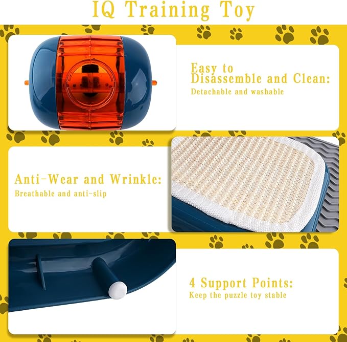 Cat Puzzle Feeder,Adjustable Difficulty Interactive Cat Food Treat Dispenser,Slow Feeder Dog Bowl Stimulate Brain Training Pet Treat Puzzle Toys with Anti-Slip Mat for Dog Small Animals (Blue)