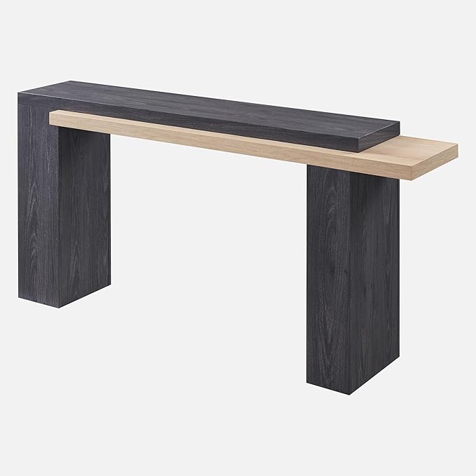 OKD 63 Inch Modern Entryway Console Table, Solid Geometry Accent Sofa Table Behind The Couch, Narrow Console Table for Entryway, Hallway, Living Room, Foyer, Natural Oak with Dark Alder