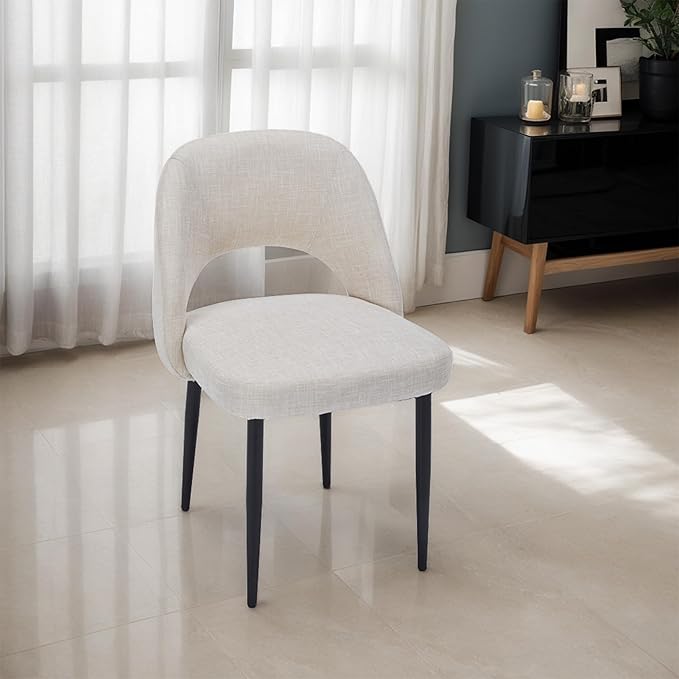 Modern Dining Chairs, Fabric Upholstered Accent Kitchen Chairs with Comfy Padded Seat & Sturdy Metal Legs, Side Farmhouse Chairs for Dining Room, Living Room, Restaurant (Beige, Set of 2)