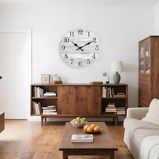 Wall Clock Battery Operated 18 Inch Large Gray Silent Non Ticking Country Rustic Design Vintage Retro Decorative for Bathroom Kitchen Bedroom