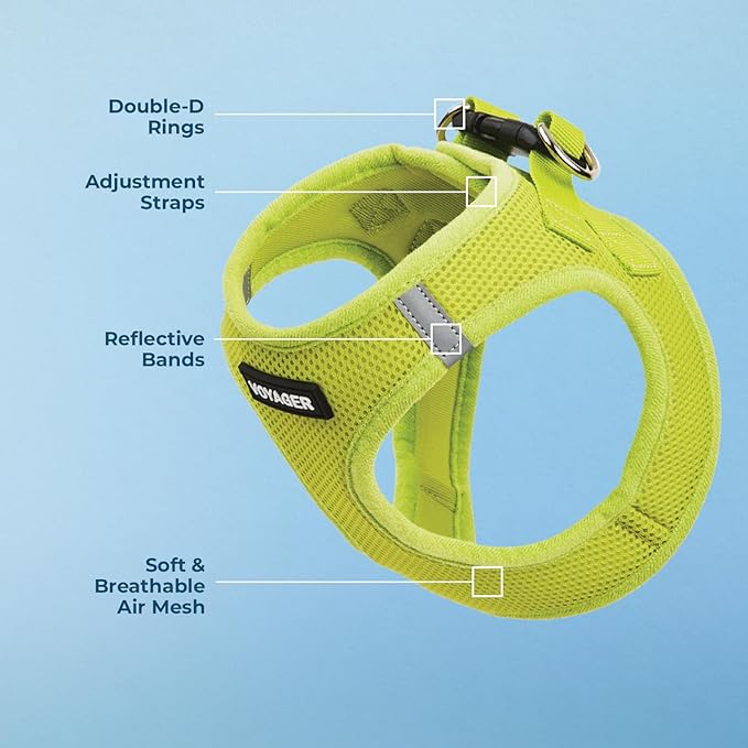 Best Pet Supplies Voyager Step-in Air Harness - All Weather Mesh, Reflective, No Pull Harness for Dogs, Cats - Secure with Hook & Loop Fastener, Buckle, Double D-Rings - Lime Green, XXXS