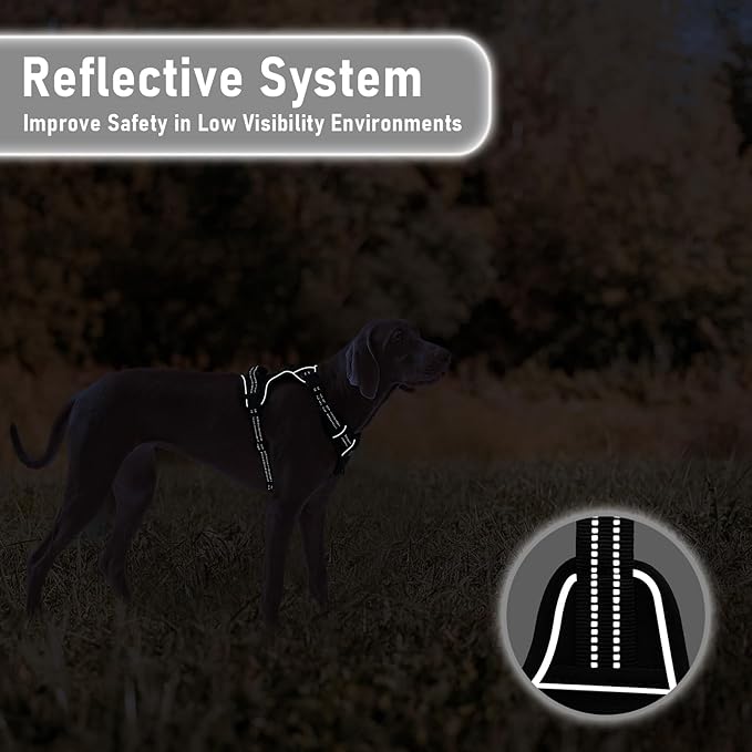 Dog Harness Medium Sized Dog, No Pull Pet Harness with Metal Front Clip Control, Adjustable Dog Vest for Easy Walking, Breathable Oxford Material, Reflective Strips, Black, M