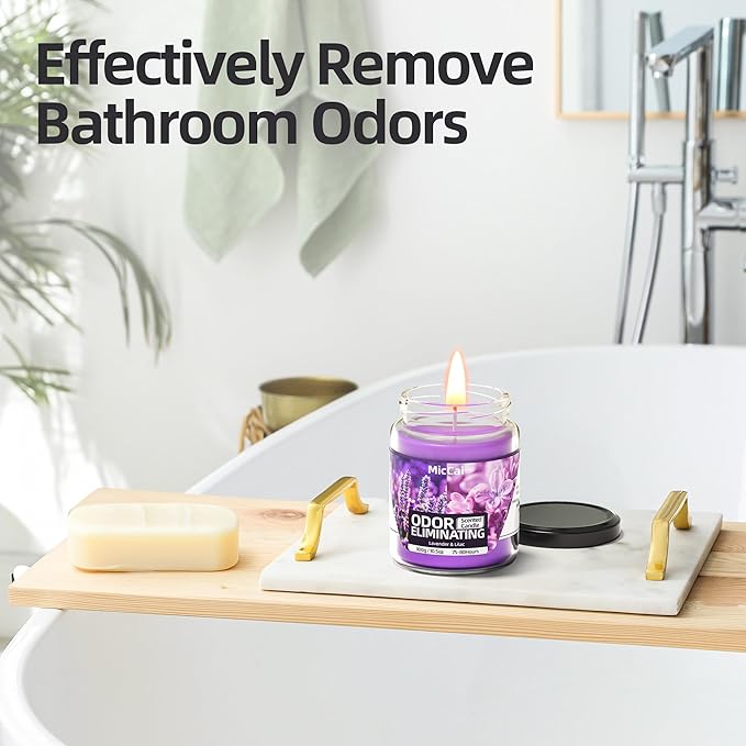 Lavender & Lilac Blossom Odor Eliminating Candles for Home Scented, Eliminates 99% of Pet, Smoke, Food and Other Smells Quickly, Highly Scented Candle, Premium Soy Candles Set for Women