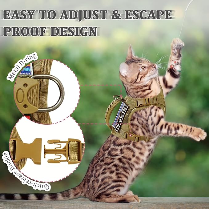 Tactical Cat Harness for Walking Escape Proof,Adjustable Pet Vest Harness,Soft Mesh Padding Large Cat,Small Dog with Quick-Release Buckle and Rubber Handle
