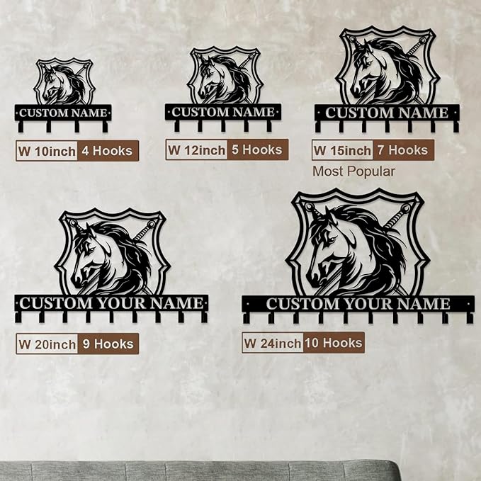 Custom Horse Key Hook - Personalized Forged Iron Wall Keys Holder with Equestrian Design, Black Metal Home Decor for Horse Theme Lovers (Style E)