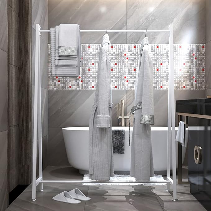 DR.IRON White Metal Clothes Racks Garment Rack, Modern White Clothing Rack Free Standing Hanging Rod for Boutique Retail, Clothes Store, Laundry Room(47’’L)