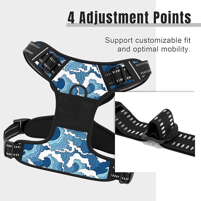 Rnivvi No Pull Dog Harness, Cute Reflective X-Large Sized Puppy Harness, Adjustable Soft Padded Vest for Large Dogs, Heavy Duty Pet Vest with Easy Control Handle for Walking Training, Japanese Style