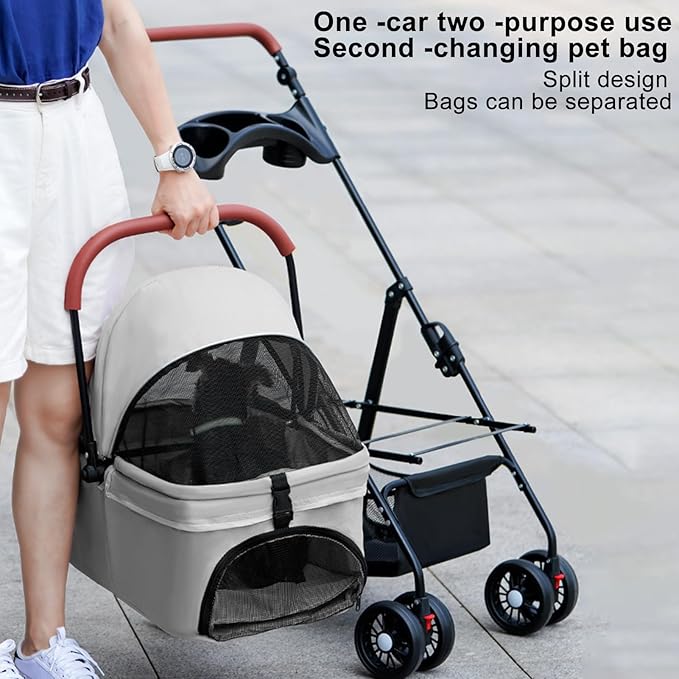 Pet Stroller,Pet Strolling Cart, 4 Wheels Dog Cat Stroller Travel Carrier with Storage Basket & Breathable Mesh Easy to Walk for Travel Shopping Walking Small/Medium Pet 1 Set