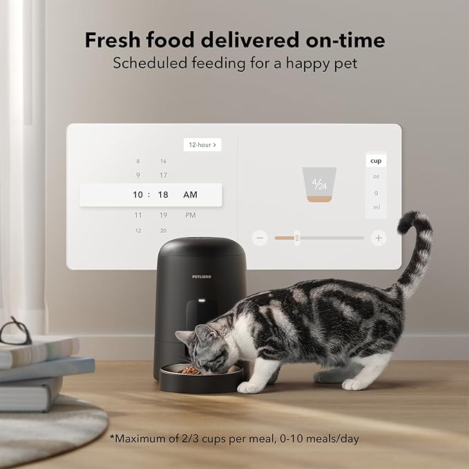 PETLIBRO Automatic Cat Feeder, Wi-Fi Rechargeable Cats Food Dispenser Battery-Operated with 30-Day Life, AIR 2.4G Wi-Fi Timed Pet Feeder for Cats & Dogs, 2L Auto Cat Feeder, Black