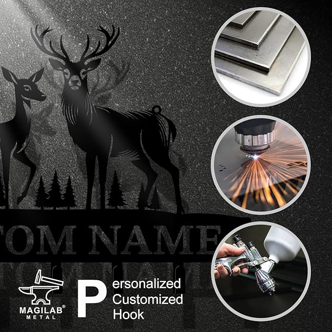 Personalized Custom Name Forest Deer Wall Keys Hooks,Metal Forest Deer Art Clothes Hooks,Metal Forest Deer Wall Home Storage Decorative,For Front Door, Hallway, Kitchen, Bedroom,Keys,Hats (Style H)