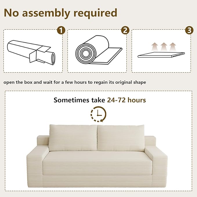 70.78" Loveseat Sofa, Modern Small Corduroy Couch Comfy Deep Seat for Living Room, Bedroom, Home Office, Apartment, No Assembly, Beige