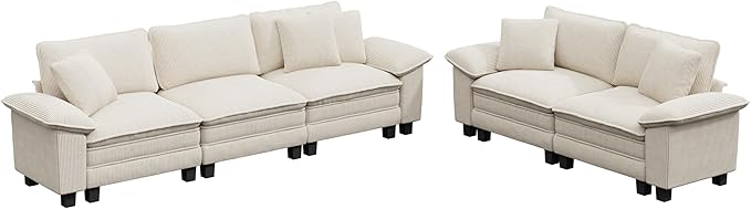 PHI VILLA Cloud Modular Couches Sets, 2 Pieces Comfy Sectional Sofa Set with Loveseat, 5-Seater Upholstered Couch for Living Room, Corduroy, Beige