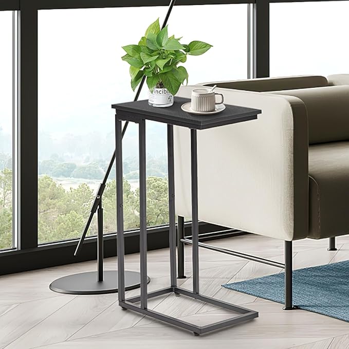 C-Shaped End Table, for Living Room, Bedroom, Small Spaces, TV Tray Couch Side Tables Laptop Table, Black
