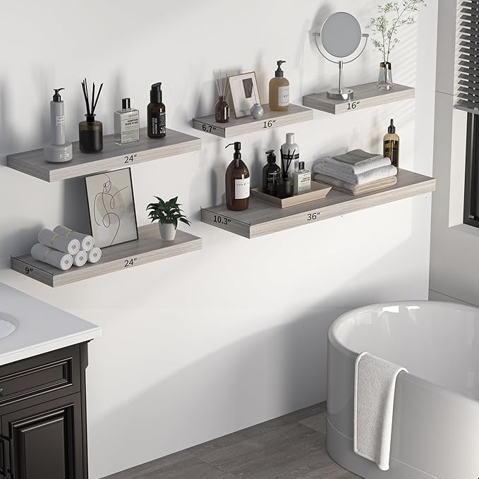 Floating Shelves - 10.3 Inch Deep Wall Shelf for Decor & Storage - Wall Mounted Display Shelving with Invisible Heavy-Duty Metal Bracket - 36" W x 10.3" D x 1.8" H - Set of 1 - Rustic Grey