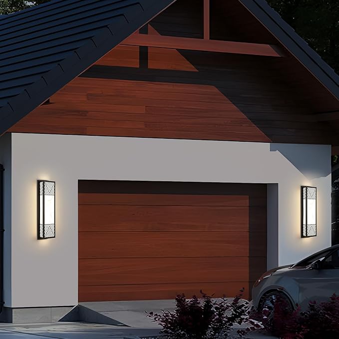 LED 26W Outdoor Wall Sconce,24.8in Black Modern Exterior Light Fixture with Resin Shade,IP65 Waterproof Porch Lighting Brightens to Garage,Front Door,Patio
