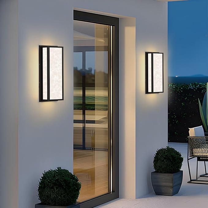 Motion Sensor Outdoor Wall Light LED 20W, Modern Exterior Lighting Fixture with Resin Shade - 16.9" Rectangular Waterproof Porch Wall Light IP65 for Garage, Front Door, Patio