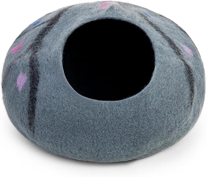 Woolygon Premium Felt Cat Cave Bed β Wool Kitty Beds Handcrafted Kitten Caves Bed for Indoor Cats - Made from 100% Eco-Friendly Merino Wool, Foldable Cat Hidewawy Covered Cat Houses (Enchanted Tree)