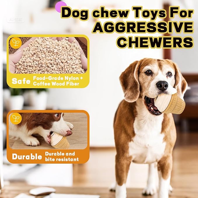 Interactive Dog Toy, Leak Proof Vortex Ice Cream Cone Chew Toy, Frozen Treat Dispensing Dog Toys, Dog Puzzle Toys, Indestructible Dog Toys for Small/Medium/Large Breeds, freezable Dog Toy