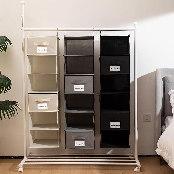 2 Pack 6 Shelves Hanging Closet Organizer with 2 Drawer, Hanging Storage with 4 Side Pockets for Clothes Shoes, 43.5"x12"x12"(Gray)