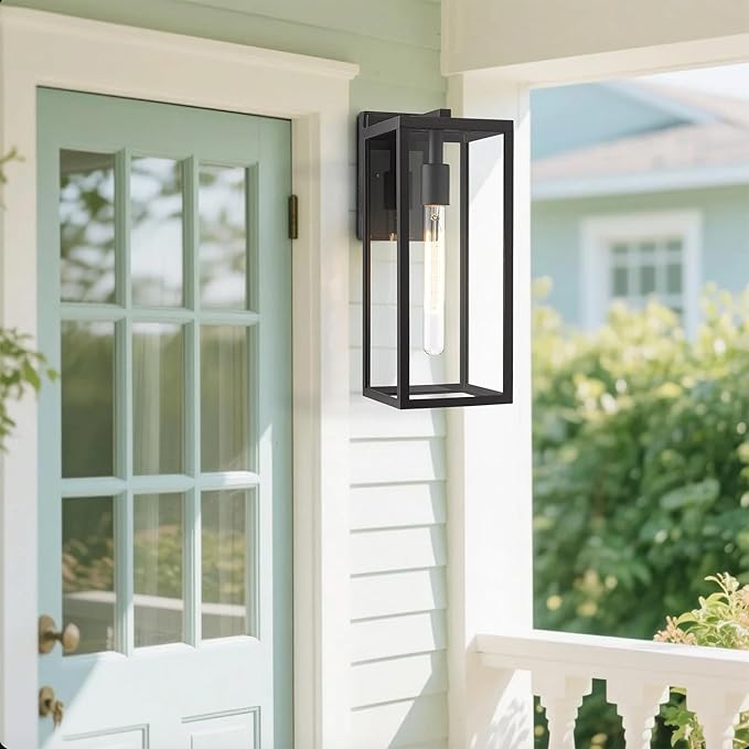 Bestshared Outdoor Wall Sconce Lights,Exterior Wall Lighting Fixtures with Clear Glass, Anti-Rust Modern Black Outside Lantern Lamp for House Front Porch Doorway Patio (Black, 15"-1 Pack)