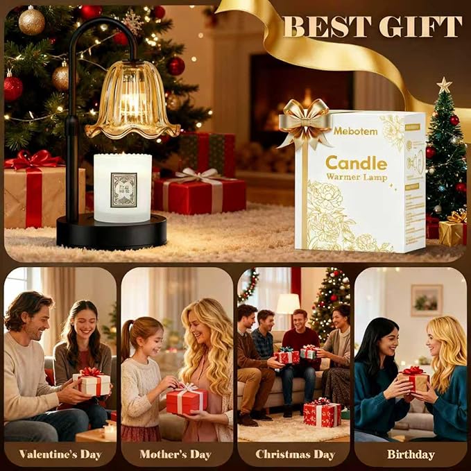 Candle Warmer Lamp with Timer Dimmer, House Warming Gifts New Home Decor, Christmas Birthday Gifts for Women Mom, Vintage Wax Warmer for Scented Wax Jar Candles with 2 Bulbs