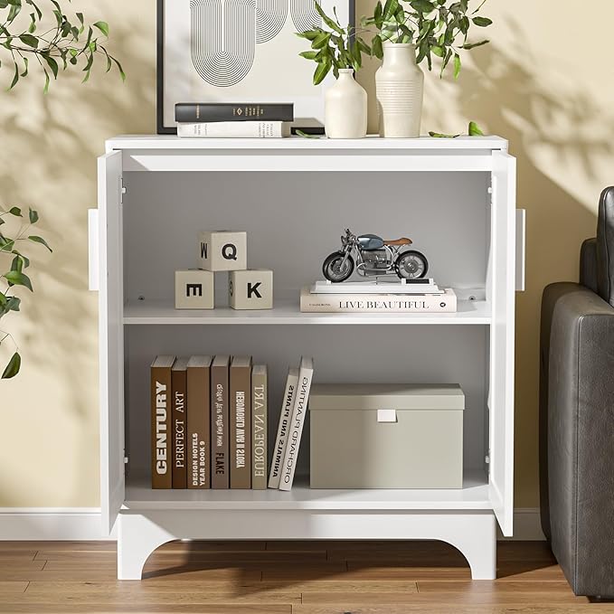 Rattan Cabinet, Sideboard Storage Cabinet with 2 Doors Buffet Cabinet with Adjustable Shelf Large Space, Kitchen Sideboard Buffet for Entryway Hallway