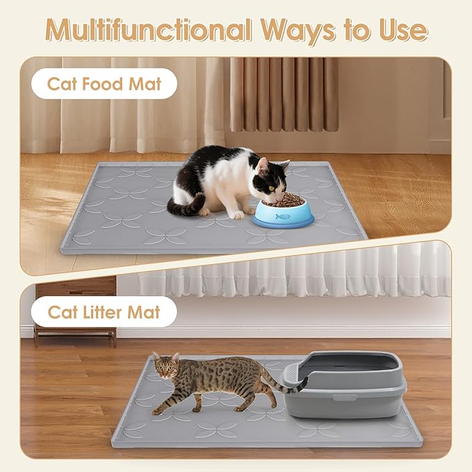 Cat Litter Mat, Large 34" x 22" Litter Box Mat, Waterproof Silicone Litter Mat for Litter Box, Non-Slip, Easy to Clean (Dark Grey)