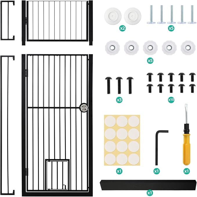 71" Extra Tall Pet Gate with Cat Door, 30"-39.69" Adjustable Wide, No Drill Pressure Mounted Auto-Close Safety Pet Gate Walk Through Safety Cat Gate