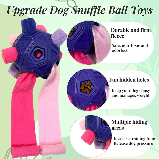 Snuffle Ball for Dog Toys Unbreakable Upgrade Ball Interactive Toy Foraging Snuffle Mat Puppy Treat Dispenser Slow Feeder Dog Puzzle Toys for Small, Medium, Large Pets (RedPink Purple)