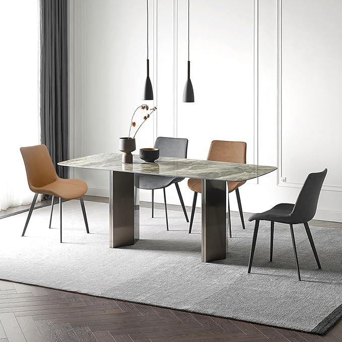 Dining Chairs, PU Leather Dining Chair, Dining Room Chair with Sturdy Metal Legs, Upholstered Seat Dinner Chairs Accent Side Chairs for Indoor Kitchen Living Room Restaurant(Grey, Set of 4)