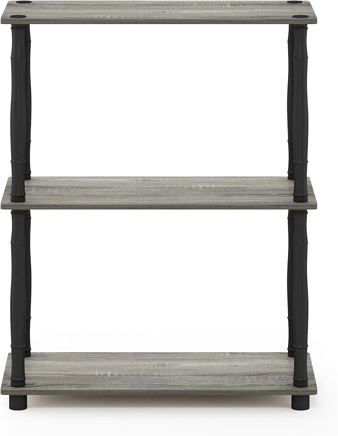 Furinno 18029GYW/BK Turn-N-Tube 3-Tier Compact Multipurpose Shelf Display Rack, Classic, French Oak Grey/Black, 3-Tier Classic Tubes