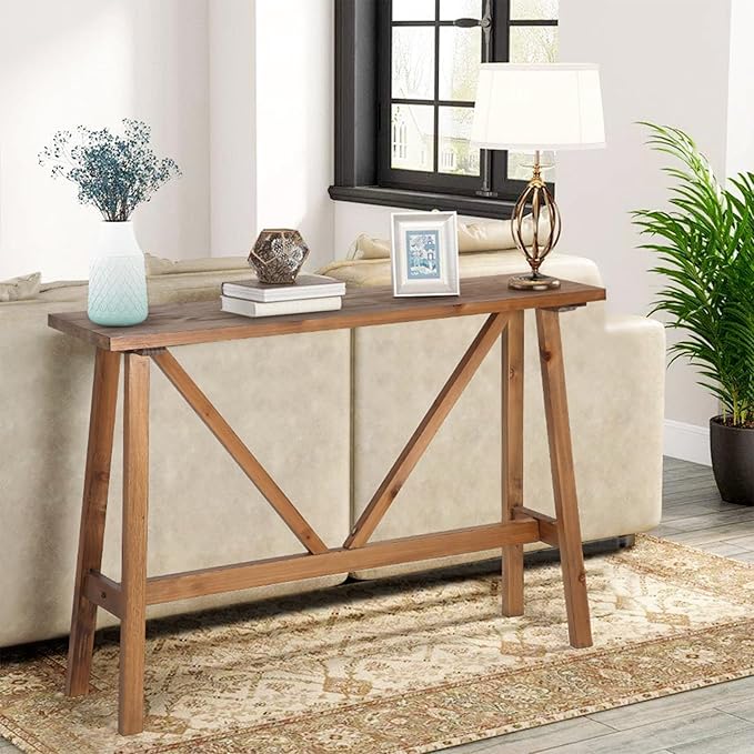 Wnutrees 43" Farmhouse Solid Wood Console Tables, Rustic Hallway Table, Solid Firwood Sofa Table for Entryway, Living Room, Easy Assembly, Natural