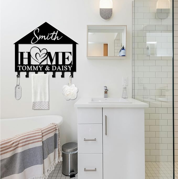 Personalized Metal Key Holder Wall Mount with Family Name Custom Key Hooks Wall Mounted Key Hooks Monogram Name Decor for Kitchen Entryway Hallway Office Doorway