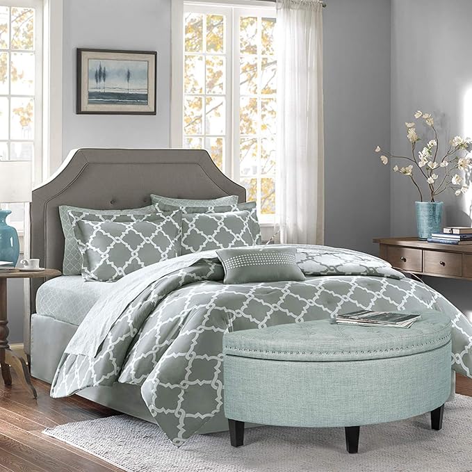 Homebeez 43" Half Moon Storage Ottoman, Button Tufted Bedroom Benches for Entryway Living Room (Light Blue)