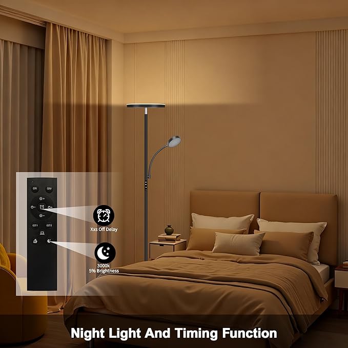 Floor Lamp-42W/4200LM Super Bright Floor Lamp,Dimmable 2-in-1 LED Floor Lamp with Reading Light,69" Tall Standing Lamp with Remote & Touch Control,Modern Floor Lamps for Bedroom,Living Room,Office