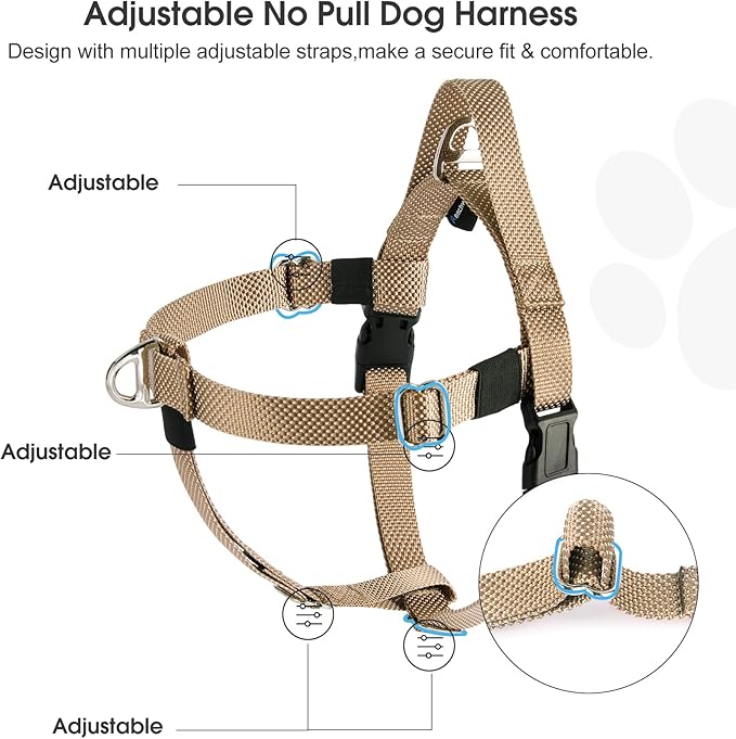 Annchwool Adjustable Dog Harness-Lightweight No Pull Dog Harness with Handle for Small & Medium and Large Dogs-Front Clip Easy for Walking Vest Harness(Brown,L)