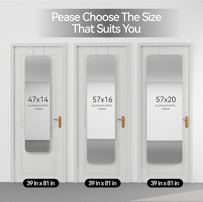 57x16 Door Hanging Full Length Mirror, Floor Stand (Height 5.7ft just Body in1.3ft) Wall Mounted Metal Frame Rectangle Dressing Mirrors for Bedroom Bathroom Room 57 inch Silver