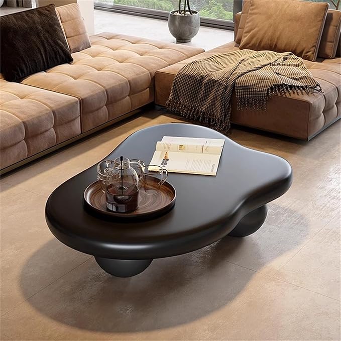 Cloud Coffee Table Modern Cute Coffee Tables Irregular Simple Tea/Center Table for Small Space End Table for Living Room, Home Office, Indoor (Irregular Shape Black 39.4" Wx27 Dx11.4 H)