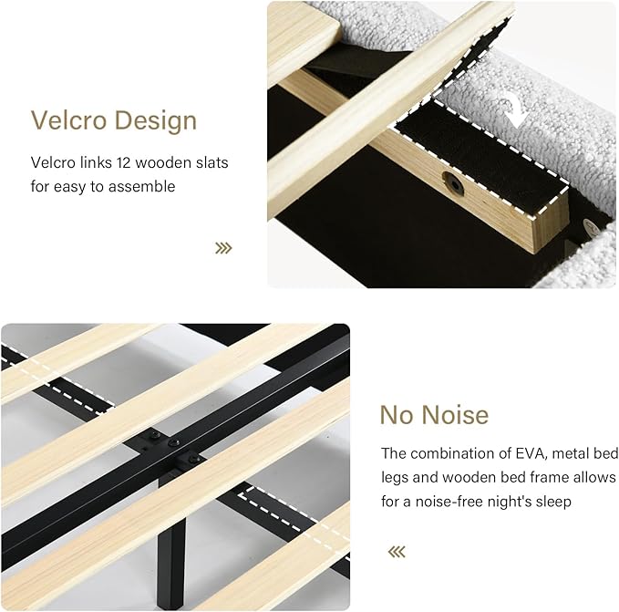 BarnFurin Queen Bed Frame with Headboard, Boucle Upholstered Platform Bed Frame, Luxurious Soft Rounded Corners, No Box Spring Required, Easy Assembly, White