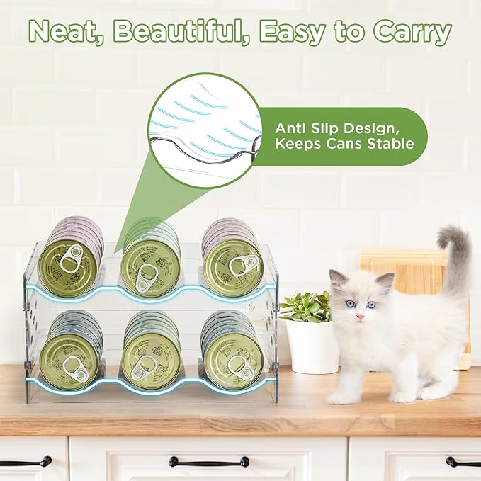 REFLYING Cat Food Can Organizer, 2-Layer Transparent Cat Food Storage Container Holds 36 (3.5oz) Cans, Canned Cat Food Organizer and Storage for Countertop Kitchen Cabinet or Pantry Shelf (2 layers)