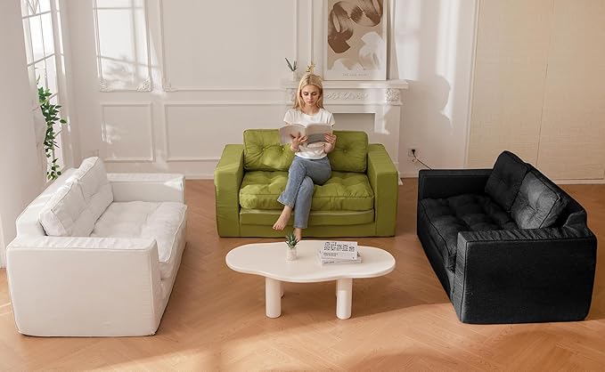 YOSHOOT Loveseat Sleeper Sofa,55" Convertible Sofa Bed Couch Futon Couches for Living Room,3-in-1 Pull Out Floor Couch with Backrest and Pillows, Black