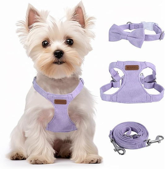 Dog Harness and Leash Set, XXS No Pull Adjustable Puppy Harness with Multifunction Purple Dog Leash and Collar, Soft No Choke Escape Proof Pet Harness Vest for Small Dogs and Cats (Purple, XXS)