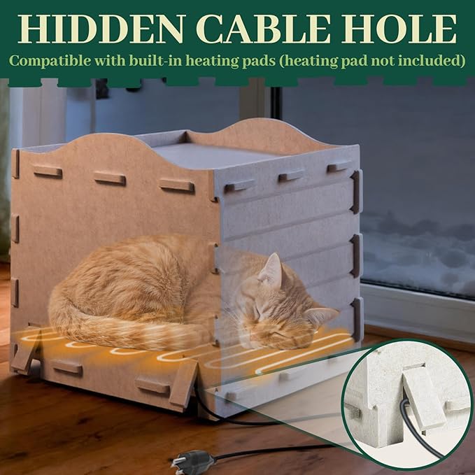 Apasiri Cat Beds for Indoor Cats: Innovative Polyester Fiber Cat House, Cat Bed Cave for Indoor Cats, Ultra-Strong Load-Bearing Capacity, Sturdy and Scratch-Resistant, Compatible with Heating Pads
