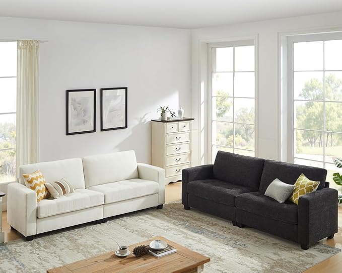 90" Modern Sofa Couches for Living Room, 3 Seater Sofa Tool-Free Setup, Comfy Chenille Couches with Extra Large Seat Width & Depth, Removable Cover, Oversized Loveseat for Small Space, Apartment