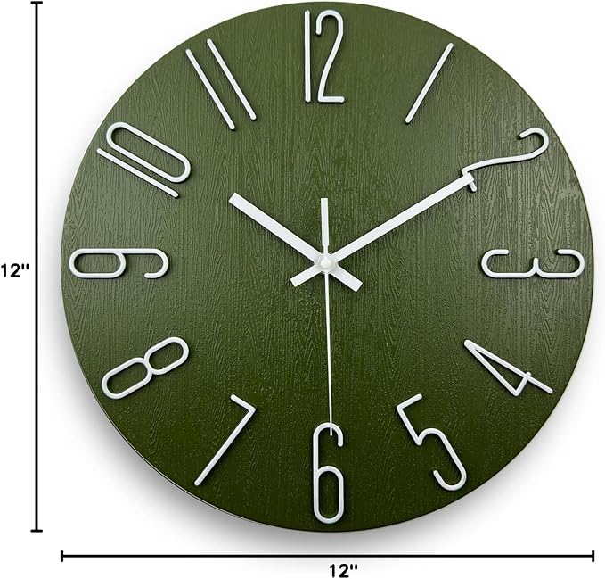 Wall Clock, Silent Clock, Wall Clocks Battery Operated, 12 inch Modern Wall Clock, Suitable for Offices, Living Rooms, Kitchens, Homes, Schools (Green)